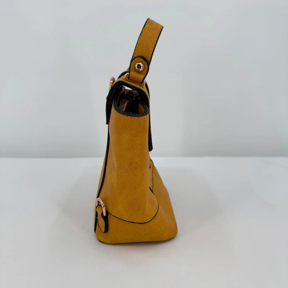 Mustard Yellow Faux Leather Convertible Backpack Crossbody HandBag Gold Hardware
